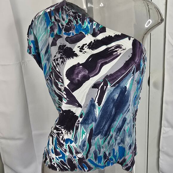 Silk One Shoulder Upcycled Halter Top US6 Needs Hem Repair - Picture 2 of 16